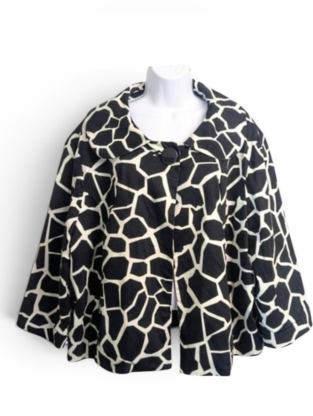 Sandro Black White Giraffe Print Blazer Jacket Size 1X One Button 3/4 Sleeve